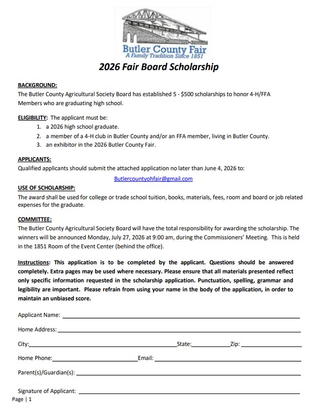 2026 Fair Board Scholarship