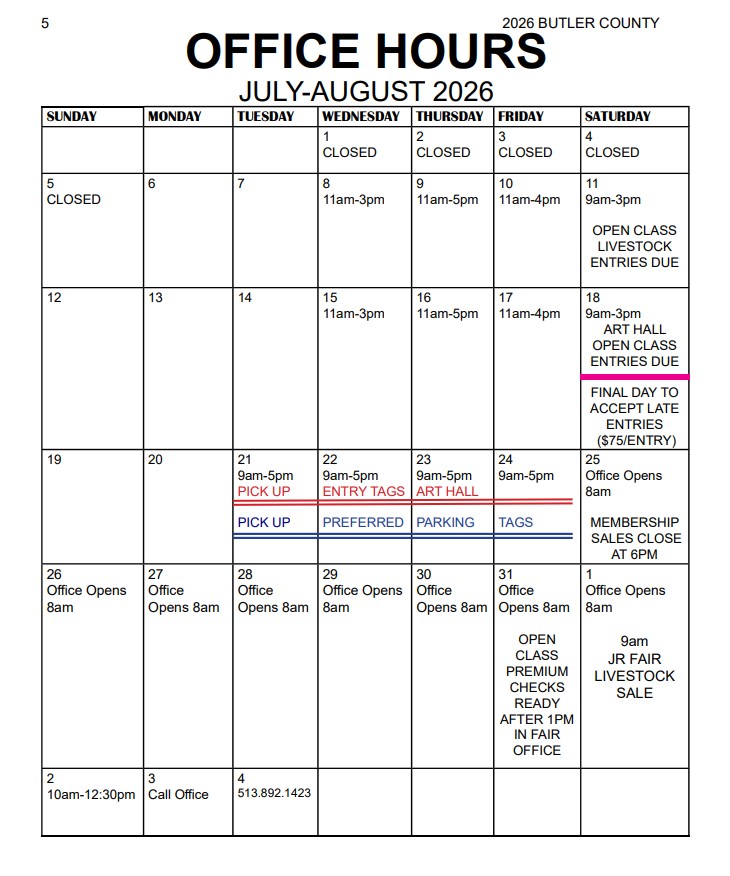 July-August 2026 Office Hour Calendar